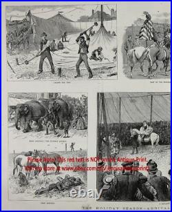 CIRCUS in Country 8 Views, Set-up, Photographer Camera, Huge 1880s Antique Print CIRCUS in Country 8 Views, Set-up, Photographer Camera, Huge 1880s Antique Print