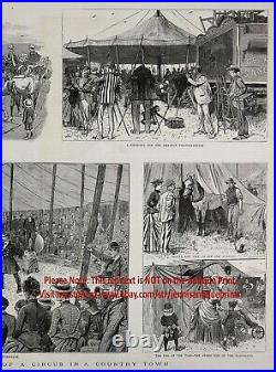 CIRCUS in Country 8 Views, Set-up, Photographer Camera, Huge 1880s Antique Print