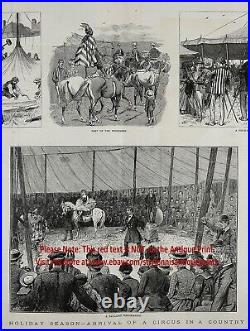 CIRCUS in Country 8 Views, Set-up, Photographer Camera, Huge 1880s Antique Print