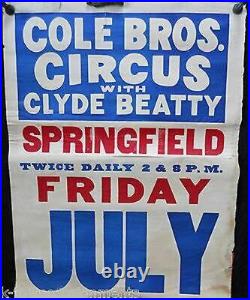 CLYDE BEATTY COLE BROS CIRCUS SPRINGFIELD 1930s ANTIQUE AD CARNIVAL POSTER