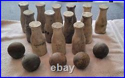 Carnival Game Target and Balls, Knockdown Bottles, Wooden Jars, Circus, antique