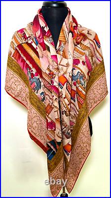 Cashmere & Silk Shawl Scarf with Circus Theme in Soft Challis A355