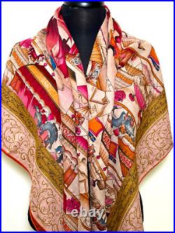 Cashmere & Silk Shawl Scarf with Circus Theme in Soft Challis A355