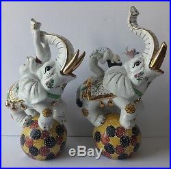 Ceramic Satsuma Circus Elephant Pair Vintage Antique Japanese Art Sculptures