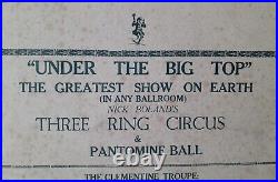 Circa 1920's Antique Cape Cod Hyannis 3 Ring Circus Mill Hill Pavilion Broadside