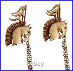 Circus Horse Racehorse Double Brooch Chatelaine Polished Gold Rhinestone Reja