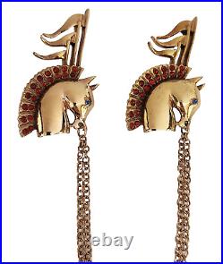 Circus Horse Racehorse Double Brooch Chatelaine Polished Gold Rhinestone Reja