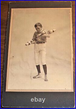 Circus Vaudeville Juggler vtg Cabinet photo Boy in Costume with juggling pins