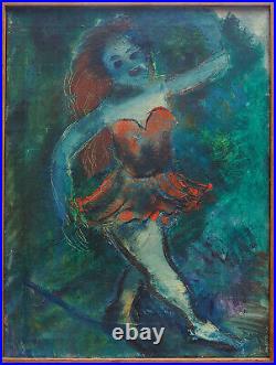 Circus acrobat woman dancer antique abstract outsider oil painting by Rothman