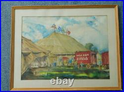 Cool rare Antique Vintage 1940's Signed Watercolor Painting Cole Bros Circus