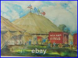 Cool rare Antique Vintage 1940's Signed Watercolor Painting Cole Bros Circus