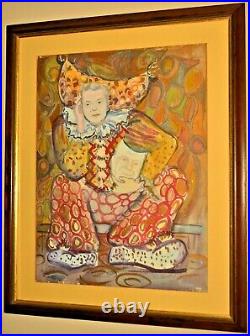 DAVID HOCKNEY Original Signed Vintage Clown Jester Harlequin Watercolor Painting