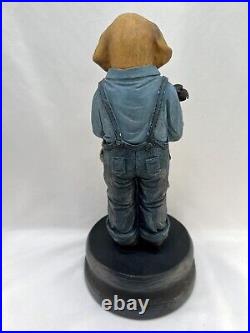 DOG Statue Figurine EGGS Chicken Basket Tall Textured Blue Large RARE VTG Humor