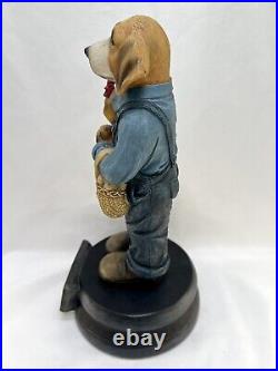 DOG Statue Figurine EGGS Chicken Basket Tall Textured Blue Large RARE VTG Humor