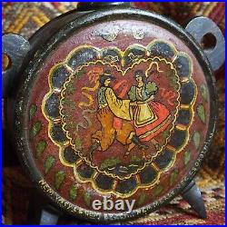 Dance Bull Blood Bikaver Signed Antique Handpainted Art Wood Wine Flask Hungary