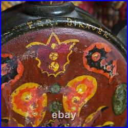 Dance Bull Blood Bikaver Signed Antique Handpainted Art Wood Wine Flask Hungary