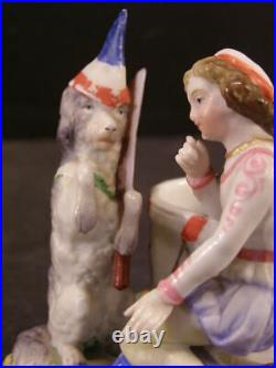 Early 1800's Circus Dog Porcelain Match Safe Holder Striker Figurine Statue Drum