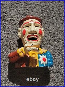 Early 1900s Humpty Dumpty Circus Clown Cast Iron Mechanical Bank Vintage Antique