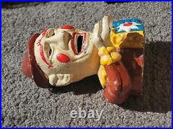 Early 1900s Humpty Dumpty Circus Clown Cast Iron Mechanical Bank Vintage Antique