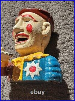 Early 1900s Humpty Dumpty Circus Clown Cast Iron Mechanical Bank Vintage Antique