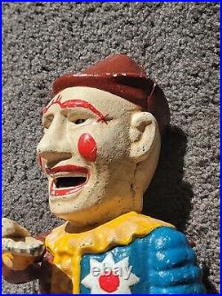 Early 1900s Humpty Dumpty Circus Clown Cast Iron Mechanical Bank Vintage Antique