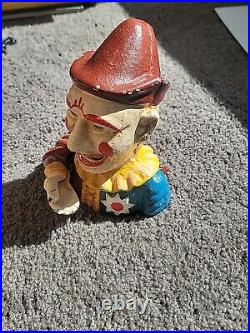 Early 1900s Humpty Dumpty Circus Clown Cast Iron Mechanical Bank Vintage Antique