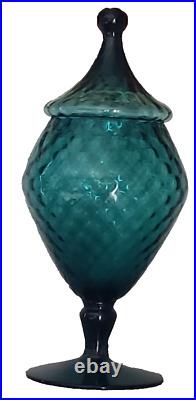 Empoli Blown Glass Italy Diamond Optic Circus Tent Apothecary Jar Candy Dish MCM