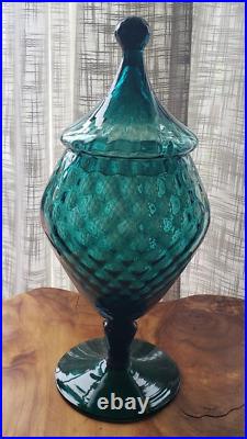 Empoli Blown Glass Italy Diamond Optic Circus Tent Apothecary Jar Candy Dish MCM