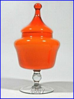 Empoli Italian Glass 11 Electric Orange Apothecary Candy Jar Circus Tent