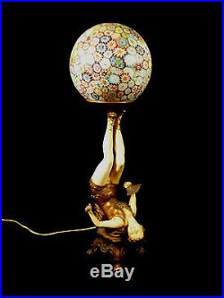 FABULOUS ART NOUVEAU CIRCUS ENTERTAINER LAMP With ITALIAN MILLEFIORI SHADE C 1920