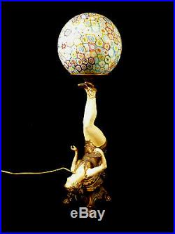 FABULOUS ART NOUVEAU CIRCUS ENTERTAINER LAMP With ITALIAN MILLEFIORI SHADE C 1920