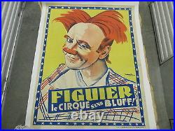 FRENCH CIRCUS antique clown poster litho vtg museum painting theatre cirque art