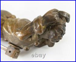 Fine Antique French Bronze Cigar Table Lighter Circus Performer Blowing Fire