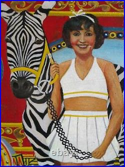 Folk Art Primitive Circus Painting 1932 Cole Bros Circus Americana Signed