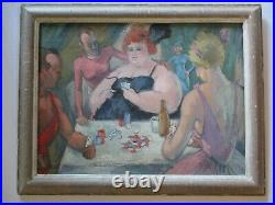 Frederic Buchholz Oil Painting Antique 1920's Circus Performers Backstage Poker
