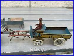 German Antique Miniature Penny Tin horse Circus Animals Car Wagon Touring Car
