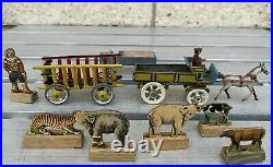 German Antique Miniature Penny Tin horse Circus Animals Car Wagon Touring Car