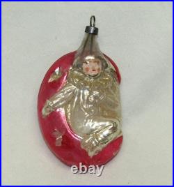 German Antique Pink Glass Clown In The Moon Vintage Christmas Ornament 1930's