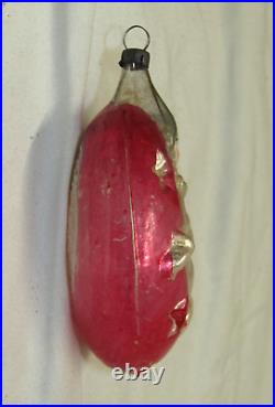 German Antique Pink Glass Clown In The Moon Vintage Christmas Ornament 1930's