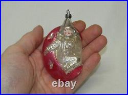 German Antique Pink Glass Clown In The Moon Vintage Christmas Ornament 1930's