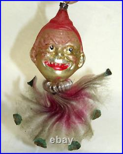 German Antique Spun Glass Joey Clown Christmas Ornament Decoration 1900's
