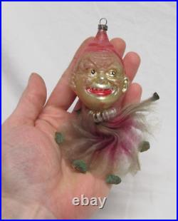 German Antique Spun Glass Joey Clown Christmas Ornament Decoration 1900's