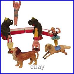 German Wooden & Composition Hand Painted Circus Play Set 1920's Antique