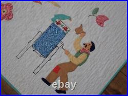 Gorgeous! Vintage 30s Applique Circus Carousel Baby Crib QUILT Such Detail