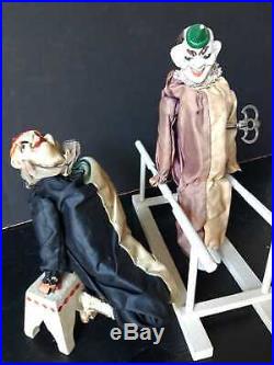 Great antique set of French MIGAULT clowns, acrobats automaton toy, Circus, 1925