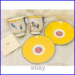 HERMES Antique Authentic Circus Yellow Tea cup & Saucer Set of 2, Excellent
