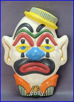 HUGE circus CLOWN Face HANGING Bust VTG chalkware 16.5 Premium carnival Prize