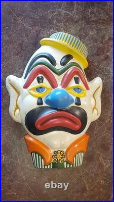 HUGE circus CLOWN Face HANGING Bust VTG chalkware 16.5 Premium carnival Prize
