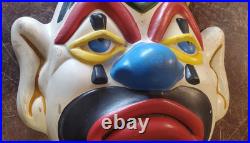 HUGE circus CLOWN Face HANGING Bust VTG chalkware 16.5 Premium carnival Prize