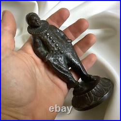 Harlequin Paris France Circus Sad Clown Love Antique Bronze Statue Figure Child